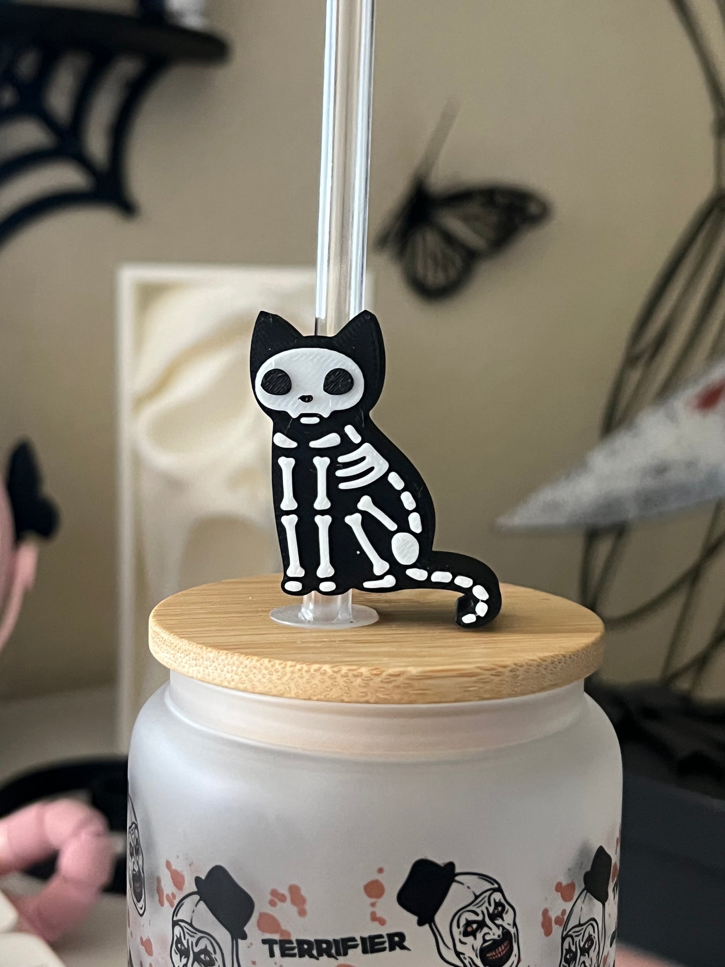 skeleton cat Straw Topper