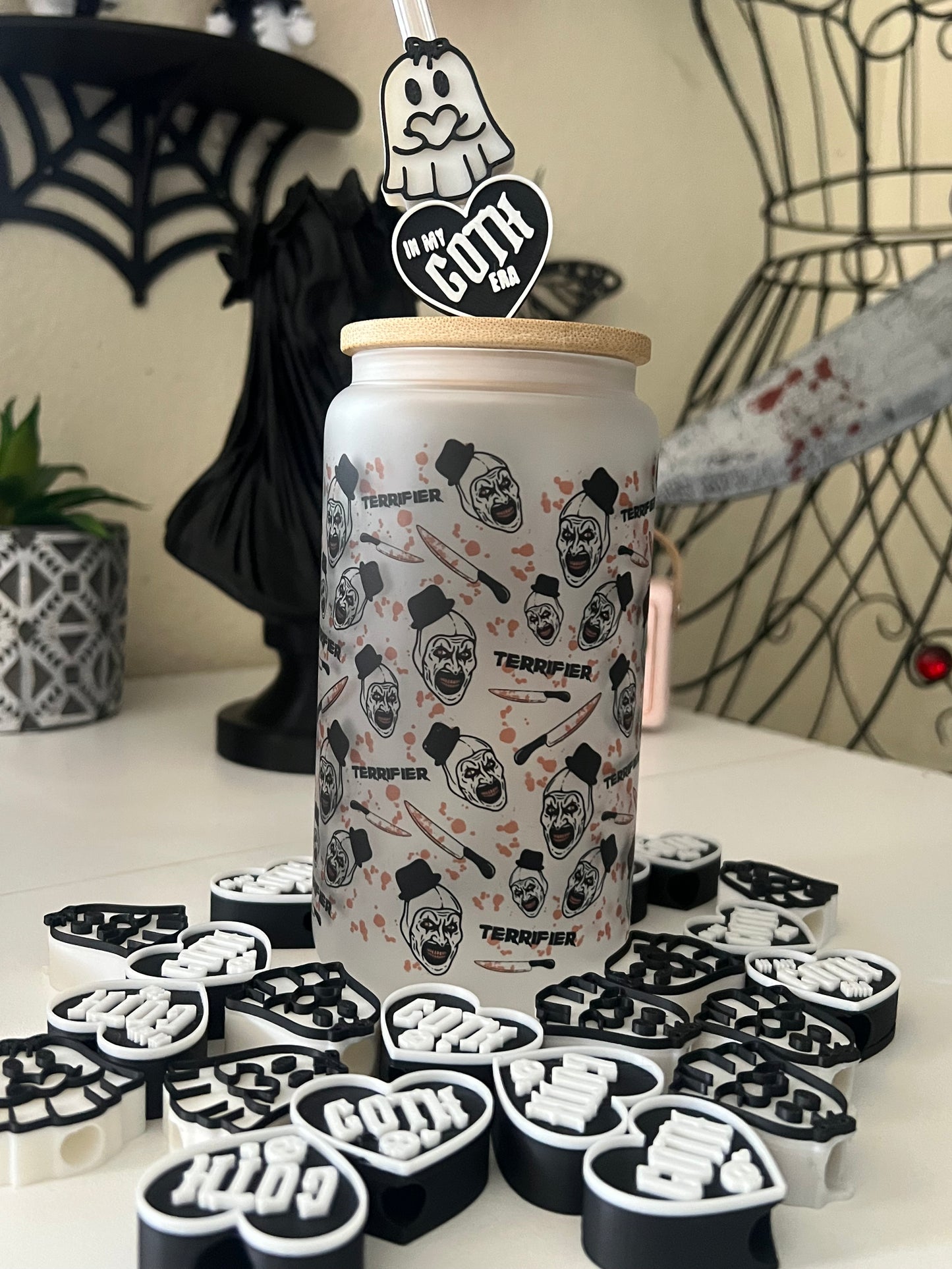 Heart and Ghost Straw topper Set