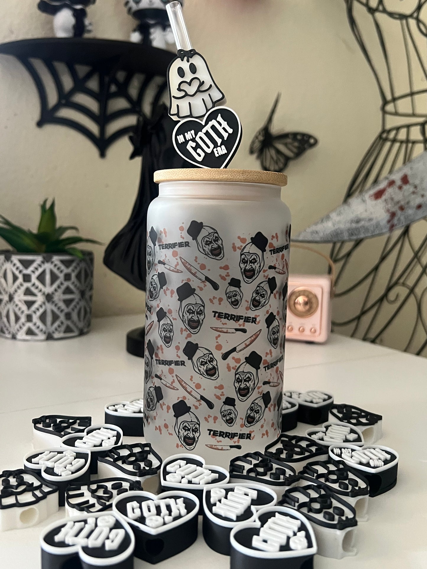 Heart and Ghost Straw topper Set